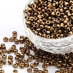 6/0 Glass Seed Beads, Metallic Colours, Red Copper, about 4mm in diameter, hole: 1mm, about 4500pcs/pound
