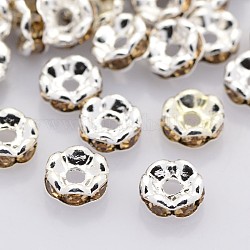 Perles séparateurs en laiton avec strass, grade AAA, bord ondulé, sans nickel, de couleur métal argent, rondelle, Light Colorado Topaz, 6x3mm, Trou: 1mm