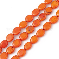 Natürliche türkisfarbene Perlenstränge, gefärbt, Flachoval, orange rot, 9x7~8x3~4 mm, Bohrung: 0.6 mm, ca. 43 Stk. / Strang, 15.35''~15.71'' (39~39.9 cm)