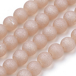 Electroplate Glass Beads Strands, Frosted, Round, PeachPuff, 4mm, Hole: 1mm, about 100pcs/strand, 15.7 inch