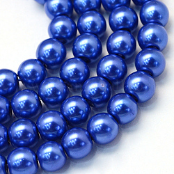 Chapelets de perles rondes en verre peint, bleu royal, 6~7mm, Trou: 1mm, Environ 145 pcs/chapelet, 31.4 pouce