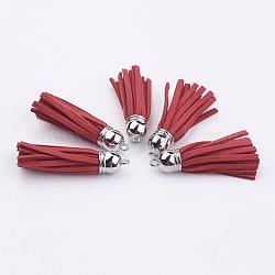 Suede Tassels, with Brass Findings, Nice for DIY Earring or Cell Phone Straps Making, Platinum, Red, 55~65x12mm, Hole: 1.5mm