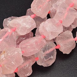 Nuggets natürlichen Rosenquarz Perlenstränge, 16~28x9~20x10~25 mm, Bohrung: 1 mm, ca. 16~17 Stk. / Strang, 15.5 Zoll