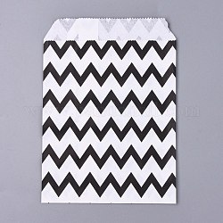 Sacs en papier kraft, pas de poignées, sacs de stockage de nourriture, blanc, motif de vagues, noir, 18x13 cm