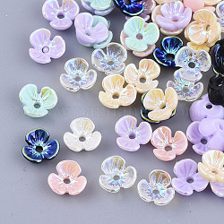 Perline di resina opaco, ab colore placcato, 3 -petal, fiore, colore misto, 6x6.5x2.5mm, Foro: 1 mm
