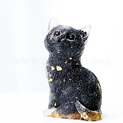 Décorations d'exposition artisanales en puces d'obsidienne naturelle et en résine, figurine en forme de chat, pour la maison ornement feng shui, 75x50x36mm