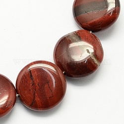 Piatto rotondo rosso naturale perline di diaspro fili, marrone noce di cocco, 16x5mm, Foro: 1 mm, circa 25pcs/filo, 16.5 pollice