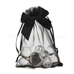 Bolsas de regalo con cordón de organza de encaje rectangular, con bowknot, para bolsas de almacenamiento de banquete de boda, negro, 15x10x0.05 cm