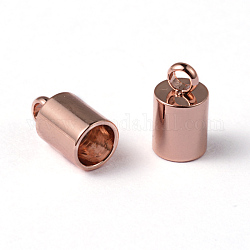 Placage ionique (ip) 304 extrémité de cordon en acier inoxydable, embouts, colonne, or rose, 9x5mm, Trou: 2mm, diamètre intérieur: 4 mm