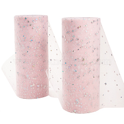 Nastri in mesh deco glitter con paillettes, tessuto di tulle, Tessuto di bobina di rullo di tulle per la realizzazione di gonna, rosa nebbiosa, 6 pollice (15 cm), circa 25iarde / rotolo (22.86m / rotolo)