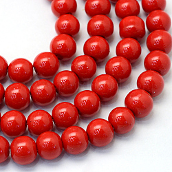 Abalorios de abalorios redondas de abalorios de vidrio perlado pintado para hornear, rojo, 6~7mm, agujero: 1 mm, aproximamente 145 pcs / cadena, 31.4 pulgada
