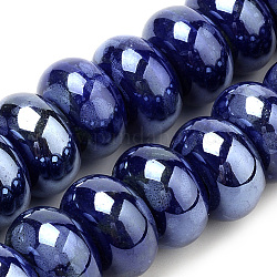 Perles en porcelaine manuelles, le style antique vitrée fantaisie, nacré, rondelle, bleu, 15~16x9~10mm, Trou: 5~6mm