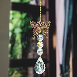 Crystal Pendant Decorations, with Metal Findings, for Home, Garden Decoration, Butterfly, 300x45mm