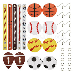 Pandahall DIY Sport-Themen-Armband-Ohrring-Herstellungsset, inklusive PU-Lederarmband und Anhängern, Eisen Ohrhaken, Rugby, Basketball, Fußball und Baseball, Mischfarbe, 35 Stück / Beutel