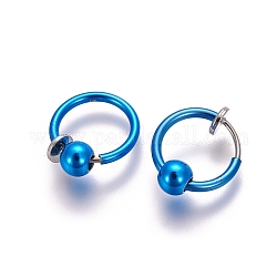 Electroplate Brass Retractable Clip-on Earrings, Non Piercing Spring Hoop Earrings, Cartilage Earring, with Removable Beads, Dark Blue, 12.6x0.8~1.6mm, Clip Pad: 4.5mm