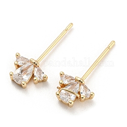 Brass Micro Cubic Zirconia Peg Bails, Flower, For Half Drilled Beads, Real 18K Gold Plated, 18x8x3mm, Pin: 0.7mm