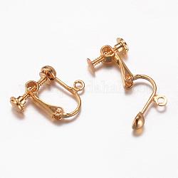 Brass Clip-on Earring Findings, Lead Free, Golden, 16x16~17x5mm, Hole: 1.5mm