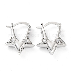 Clear Cubic Zirconia Star Hoop Earrings, Brass Jewelry for Women, Platinum, 23.5x20x7mm, Pin: 0.8~1.1mm