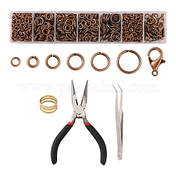 DIY Jewelry Making Finding Kit, Including Brass Jump Rings & Open Jump Rings, Zinc Alloy Lobster Claw Clasps, Tweezers, Pliers, Red Copper, 1182Pcs/bag