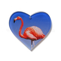 Opaque Acrylic Pendants, Flamingo,  Heart, Royal Blue, 37x40x2mm, Hole: 1.6mm