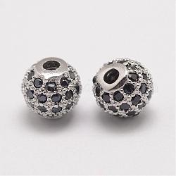 Perles de zircone cubique micro pave en Laiton, ronde, platine, 6x5.5mm, Trou: 2mm