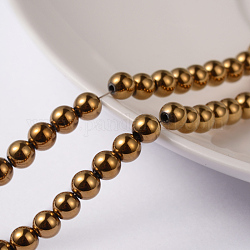 Chapelets de perles en hématite synthétique sans magnétiques, ronde, or, 4mm, Trou: 1mm, Environ 100 pcs/chapelet, 15.7 pouce