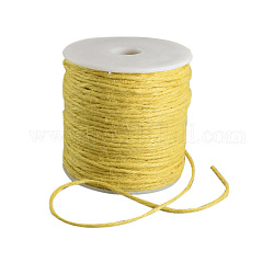 Colored Jute Cord, Jute String, Jute Twine, 3-Ply, for Jewelry Making, Yellow, 2mm, about 109.36 yards(100m)/roll