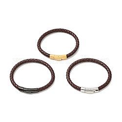 Leather Braided Cord Bracelet with 304 Stainless Steel Clasp for Men Women, Coconut Brown, Mixed Color, 8-1/2 inch(21.5cm)