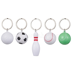 Llaveros colgantes con tema de pelota deportiva de plástico abs, con llaveros de hierro., formas mixtas, 6.2~9.4 cm, colgantes: 35.5~63.5x20~32x20.5~32 mm
