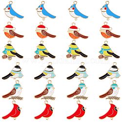 Dicosmetic 24pcs 6 Art Legierungs-Emaille-Anhänger, Vogel mit Mütze und Schal, Licht Gold, Mischfarbe, 20~23x24.5~25x1.5 mm, Bohrung: 2 mm, 4pcs / style