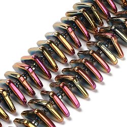 Electroplate Glass Beads Strands, Triangle, Medium Violet Red, 9x15.5~16x2.8~3mm, Hole: 1mm, about 119~131pcs/strand, 24.21''~24.41''(61.5~62cm)
