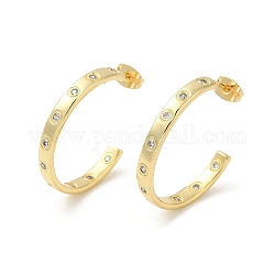 Rack Plating Brass Ring Stud Earrings, Cubic Zirconia Half Hoop Earrings, Lead Free & Cadmium Free, Real 18K Gold Plated, 28x3.5mm