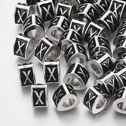 Metall Großlochperlen, Schmelz-Stil, Großloch perlen, Dreieck mit Buchstaben, Platin Farbe, Schwarz, letter.x, 9.5x9x6.5 mm, Bohrung: 5 mm