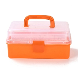 Scatola di immagazzinaggio di plastica portatile pp rettangolo, con vassoio pieghevole a 3 livello, contenitore ribaltabile gestito dall'organizzatore degli strumenti, arancione scuro, 15.5x28x12.5cm