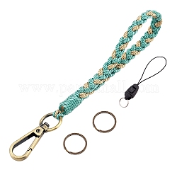 Boho macramé bracelet porte-clés keying, lanière de poignet tressée à la main avec corde mobile anti-perte portable pour femme, vert de mer foncé, 19 cm