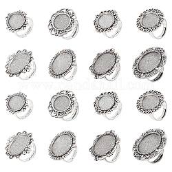 Sunnyclue 16pcs 8 Stil verstellbare Eisenfingerringkomponenten Legierung Cabochon Lünetteneinstellungen, Mischformen, Antik Silber Farbe, 2pcs / style