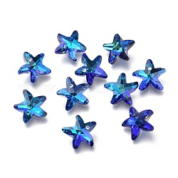 Гальванические стеклянные подвески, морская звезда, граненые, с покрытием на задной стороне, синие, 14x15x7 мм, отверстие : 1.4 мм