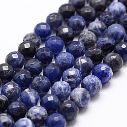 Chapelets de perles en sodalite naturelle, Grade a, facette, ronde, 6mm, Trou: 1mm, Environ 61 pcs/chapelet, 14.9 pouce ~ 15.1 pouces