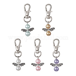 Adornos colgantes de perlas de vidrio y aleación de ángel, con broches de la aleación de la garra giratoria de langosta, color mezclado, 52mm
