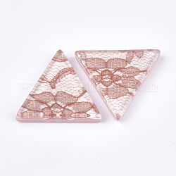 Cabuchones de resina, con encaje en el interior, triángulo, rosa, 36.5x41x7.5mm