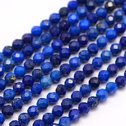 Chapelets de perles en lapis-lazuli naturel, AA grade, facette, ronde, 2mm, Trou: 0.5mm, Environ 210~220 pcs/chapelet, 15.7 pouce (40 cm)