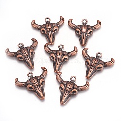 Tibetan Style Alloy Steer Pendants, Longhorn, Cadmium Free & Nickel Free & Lead Free, Red Copper