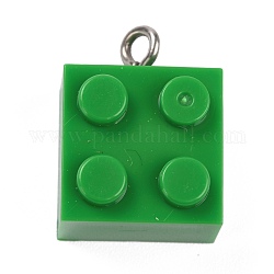 Pendentifs en résine, avec boucle en fer platine, briques de jouets, verte, 21x15.5x11mm, Trou: 2.6mm