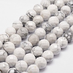 Natural Howlite Beads Strands, Faceted, Round, 10mm, Hole: 1mm, about 37pcs/strand, 14.9 inch~15.1 inch
