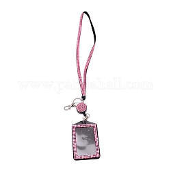 Rectangle PU Leather with Rhinestone ID Card Ferrule, with Strap & Badge Wheel, Light Rose, 590mm