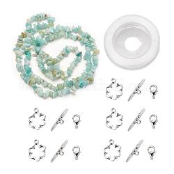 Création de kits de bijoux de bracelets et colliers, brins de perles d'amazonite naturelle, fermoirs T, fermoirs pince de homard et fil élastique, 12.6x10.6x2.1 cm