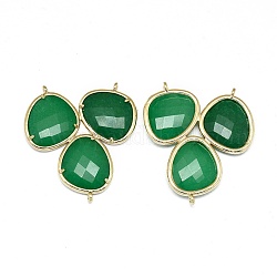 Liens de composants de lustre en jade teint naturel, 3 connecteurs de boucle, avec les accessoires en laiton, facette, or, 38~38.5x35x4mm, Trou: 1.2mm
