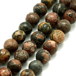 Chapelets de perles de jaspe en peau de léopard naturel, ronde, 4~5mm, Trou: 0.5mm, Environ 85 pcs/chapelet, 14.96 pouce (38 cm)