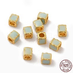 Colore oro opaco 925 perline in argento sterling, con smalto, quadrato, acqua, 3x2.5x2.5mm, Foro: 1.4 mm