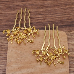 Eisen Haarkammer Zubehör, mit Legierung Zweig und Blume, golden, 35x62 mm